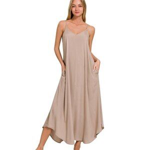 Zenana Woven Arc Hem Cami Dress With‎ Flowy Pockets